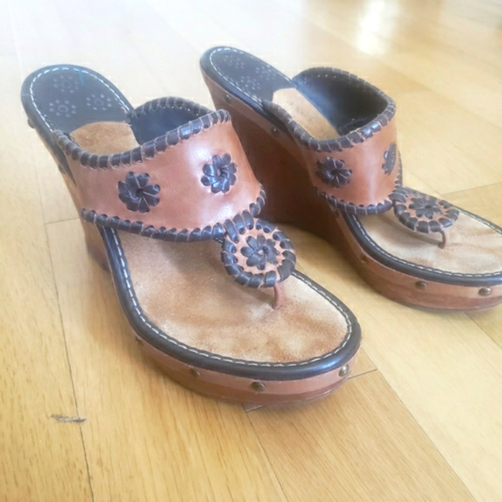 Jack Rogers Brown Letaher Wedge Heel Size 7